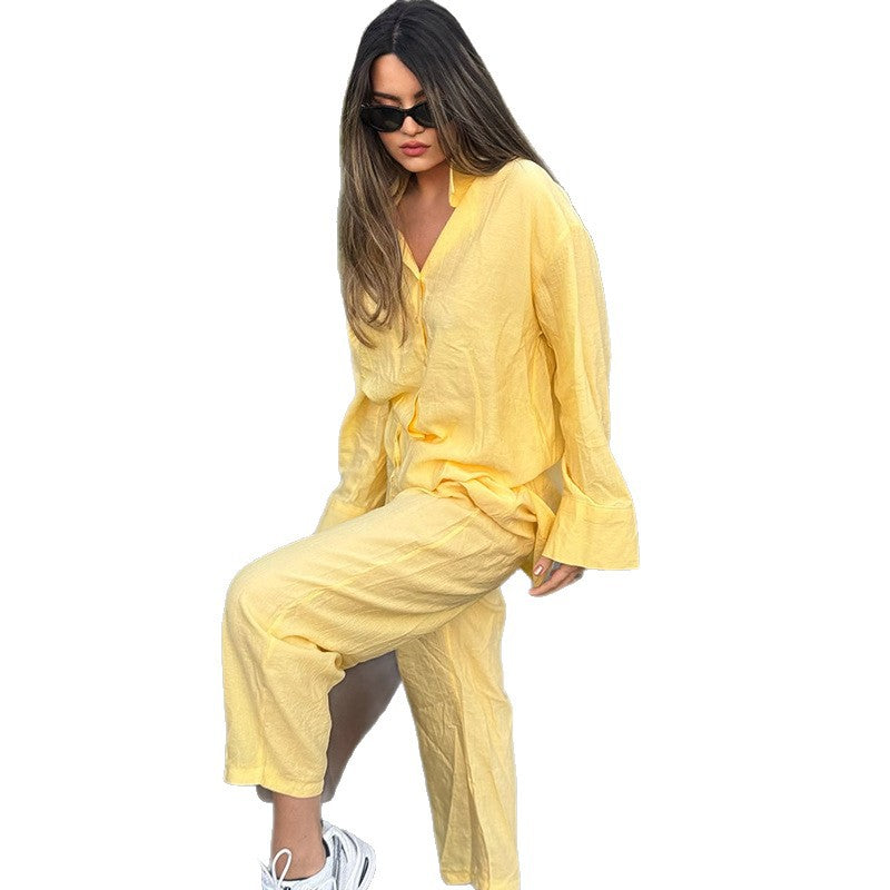 Damen luftige Loungewear-Kombination mit weitem Schnitt und langen Ärmeln R&B