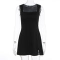 Damen Elegantes ärmelloses Kleid mit quadratischem Ausschnitt und hohem Schlitz R&B