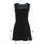 Damen Elegantes ärmelloses Kleid mit quadratischem Ausschnitt und hohem Schlitz R&B