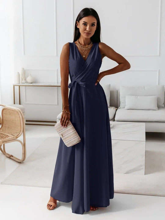 Damen elegantes Wickelkleid mit Taillengürtel R&B