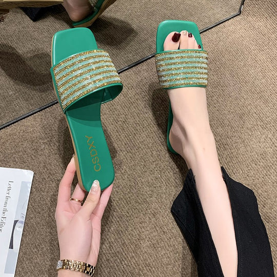 Damen Glamouröse Slipper mit dekorativer Strassverzierung R&B