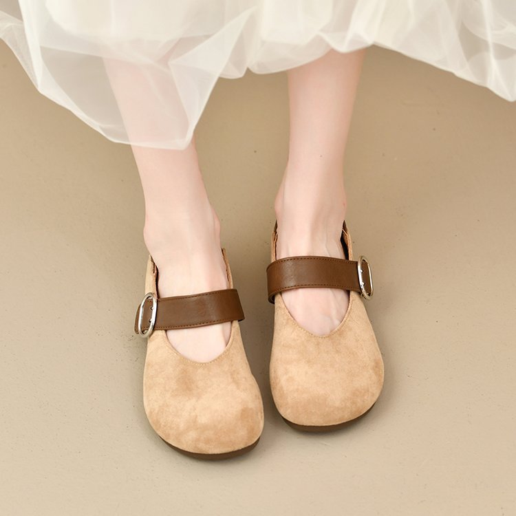 Damen bequeme Mary Jane Ballerinas mit dekorativem Riemen R&B