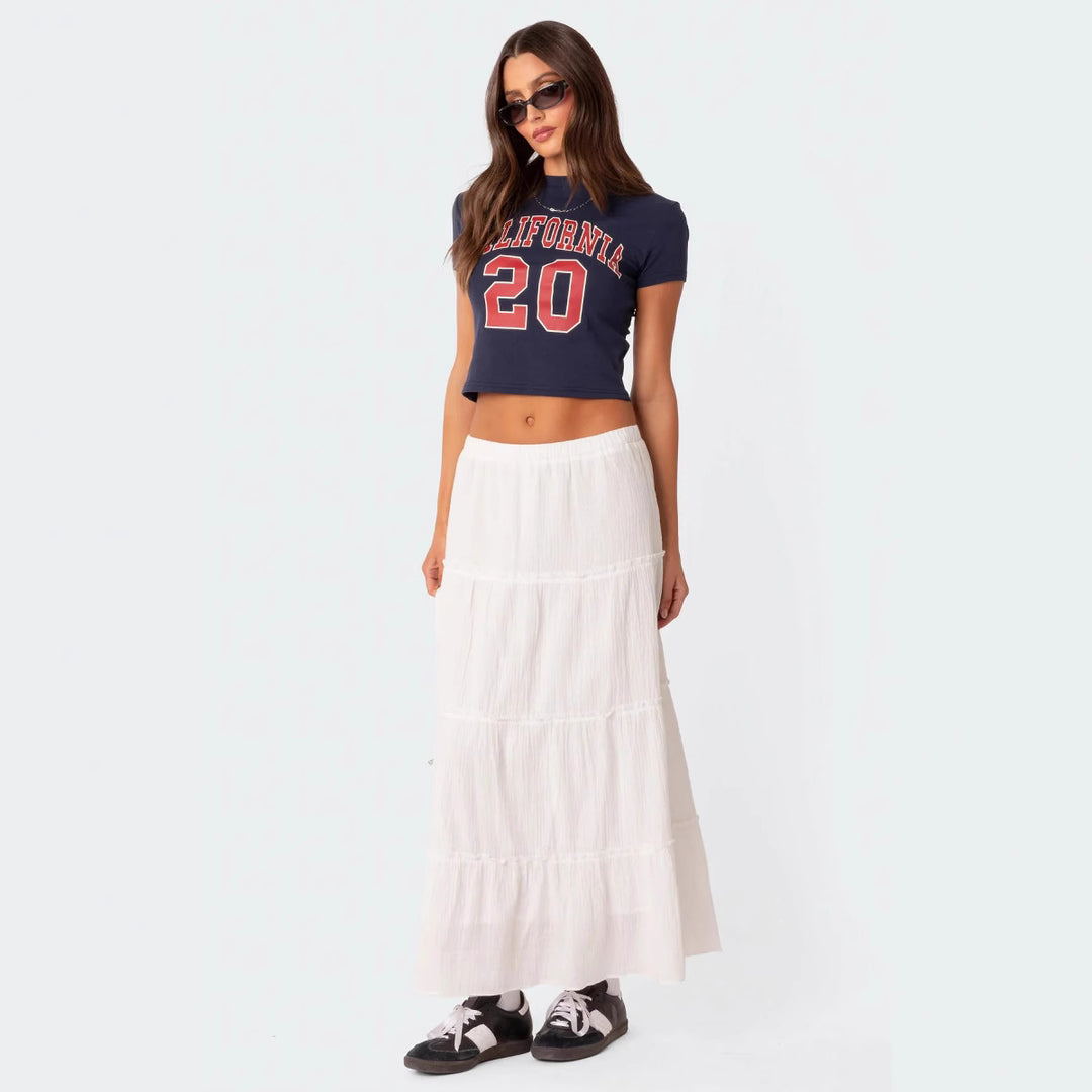 Damen luftiges Crop-Top mit bezauberndem Häkelmuster und schwingendem Saum R&B