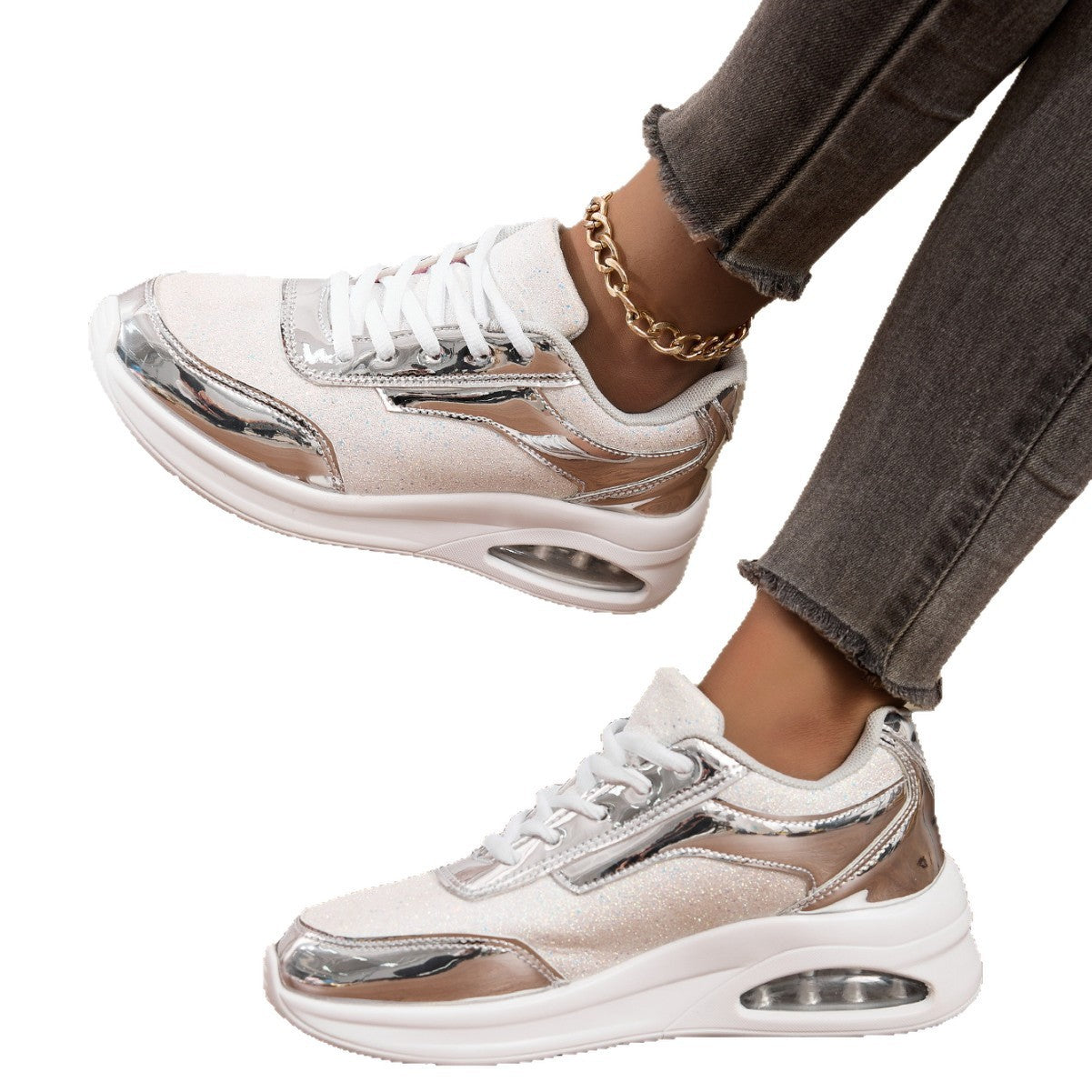 Damen Sportliche Sneakers mit schimmerndem Obermaterial und luftiger Dämpfung