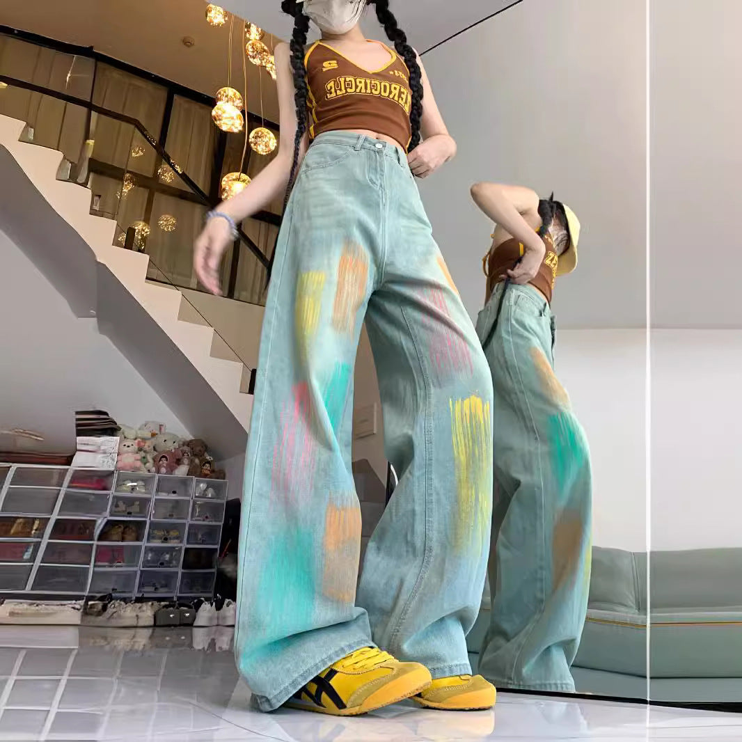 Damen Weit geschnittene Jeans mit modischem Farbspiel und hoher Taille R&B