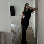 Damen Elegantes und figurbetontes Maxikleid mit zartem Schulterdesign R&B