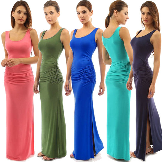 Damen figurbetontes Maxikleid mit Raffungen R&B