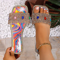 Damen glamouröse Pantoletten mit glitzerndem Riemen und bunten Kristalle R&B