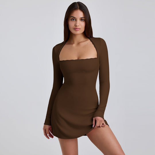 Damen Langärmeliges Minikleid mit elegantem Ausschnitt und Rippstruktur R&B