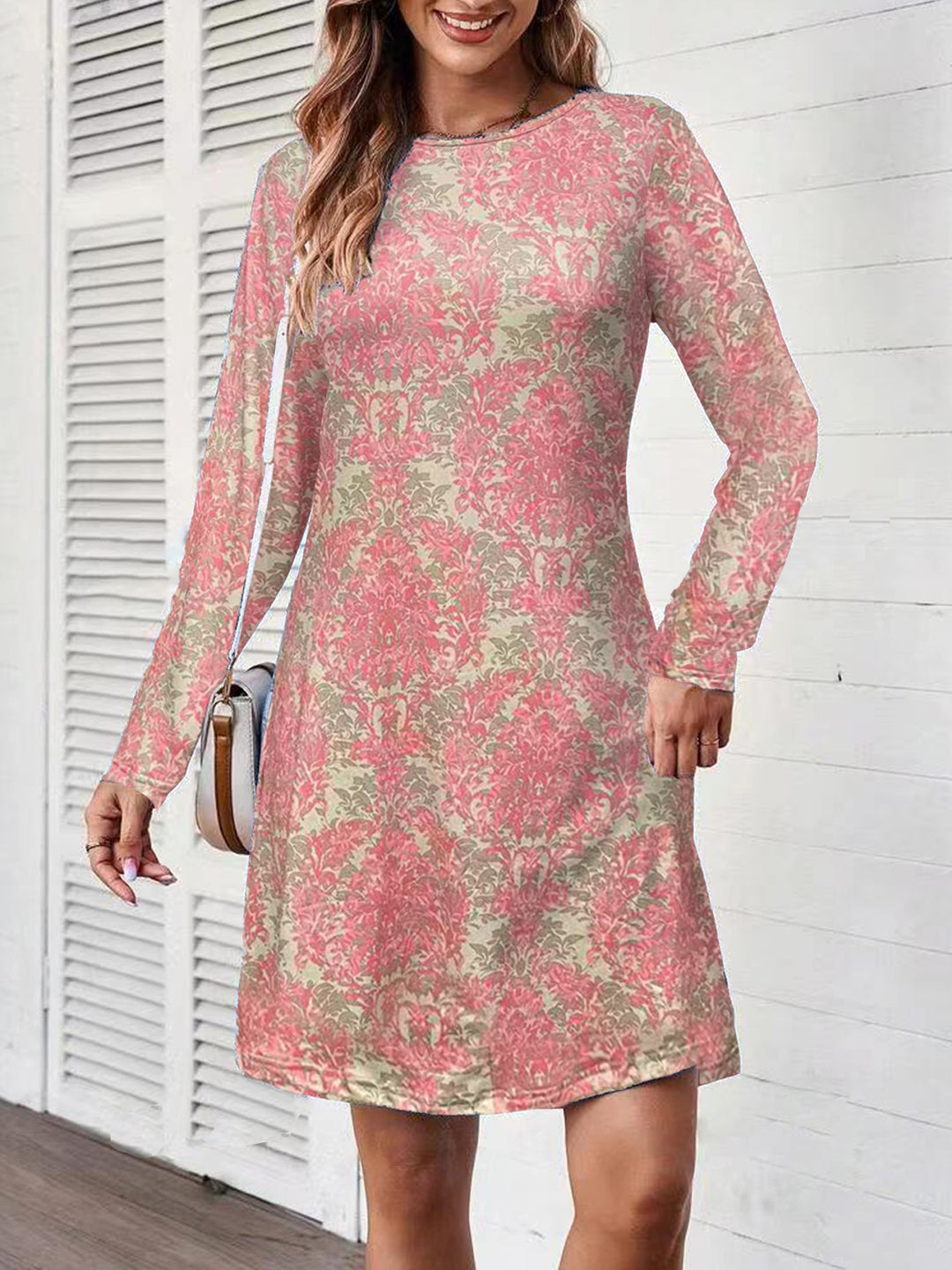 Damen Freizeitkleid mit floralem Muster und langem Arm R&B