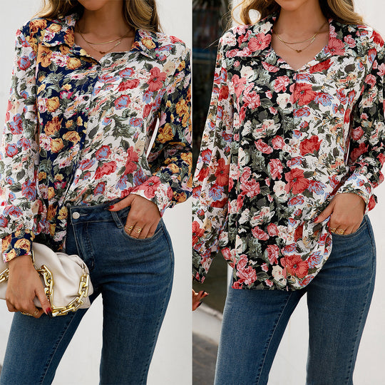 Damen elegante Bluse mit floralem Design und Knopfdetails R&B