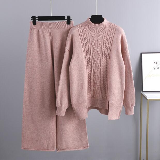 Damen eleganter Strickanzug mit hohem Kragen und farbenfrohem Muster R&B