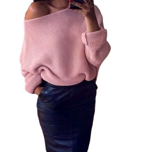 Damen lässiger Pullover mit weitem Schnitt und offener Schulter R&B