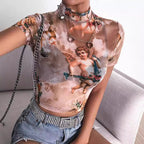 Damen Hochgeschlossenes Crop-Top mit romantischem Engelmotiven R&B