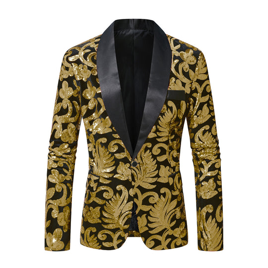 Herren glitzernder Anzugblazer mit floralen Paillettenmustern R&B