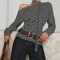 Damen asymmetrisches Langarmshirt mit modischen Streifen und Neckholder EB