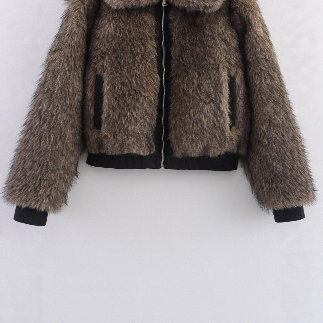 Damen Fleece jacke mit voluminösen Kragen und praktischen Taschen R&B