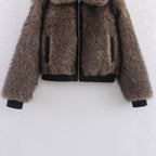 Damen Fleece jacke mit voluminösen Kragen und praktischen Taschen R&B