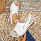Damen Wedge-Sandalen mit offenem Zehenbereich und verstellbarem Riemen R&B