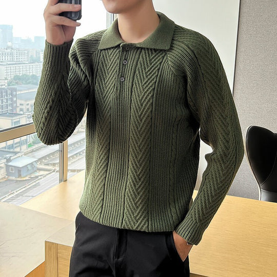 Herren Strickpullover mit klassischem Rautenmuster und Knopfleiste R&B