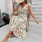Damen Maxikleid mit fließendem Schnitt und Rüschen R&B