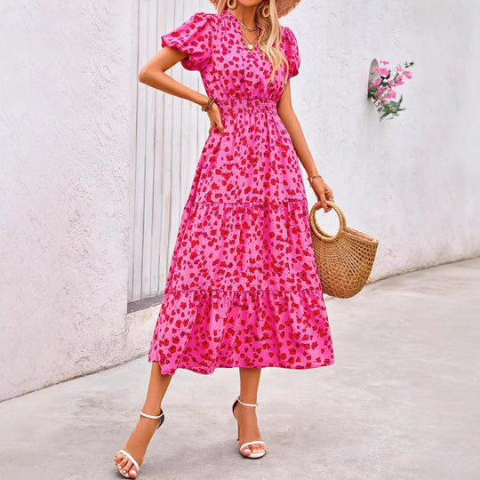 Damen Maxi-Kleid mit floralen Mustern und rüschendem Saum R&B