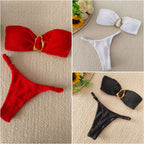 Damen Bandeau-Bikini mit dekorativem Ringdetail R&B