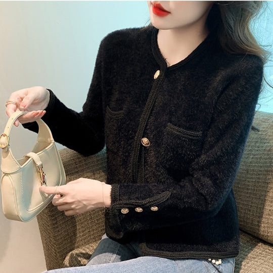 Damen elegante Strickjacke mit goldenen Knöpfen R&B
