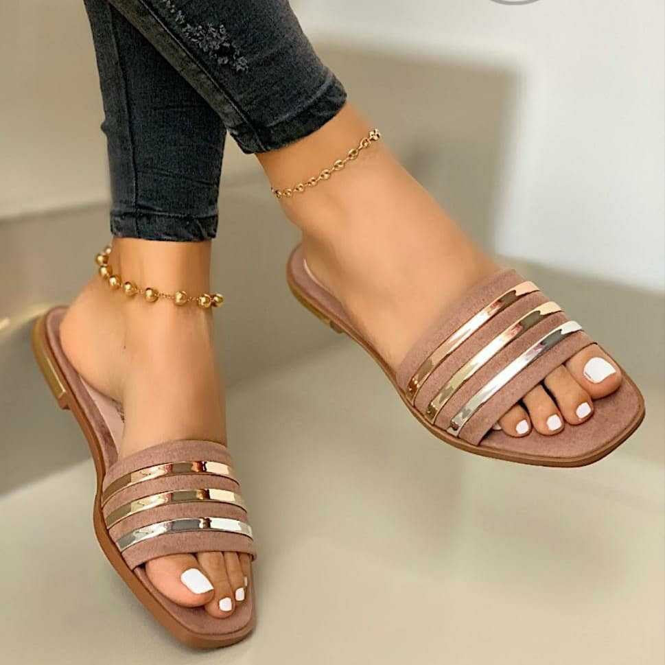 Damen Offene Sandaletten mit modischen Metallic-Riemen und komfortablem Fußbett R&B