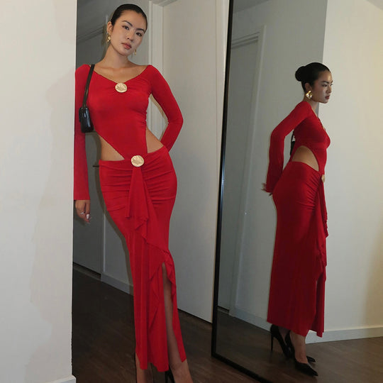 Damen eleganter Wickelrock mit glanzvollem Knopfdetail R&B