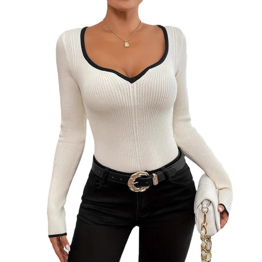 Damen Langarm-Body mit V-Ausschnitt und strukturiertem Design R&B