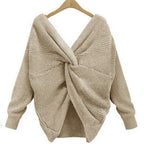 Damen Strickpullover mit einzigartigem Rückendesign und tiefem V-Ausschnitt R&B
