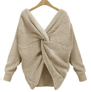 Damen Strickpullover mit einzigartigem Rückendesign und tiefem V-Ausschnitt R&B