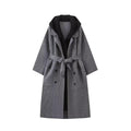 Damen lässiger Longcardigan mit bindbarem Taillengürtel und zweilagigem Kragen R&B