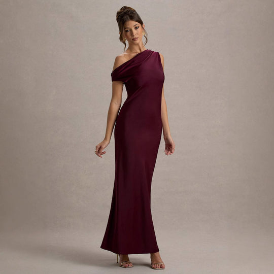 Damen elegantes, schulterfreies Maxi-Kleid mit fließendem Schnitt und Raffungen R&B