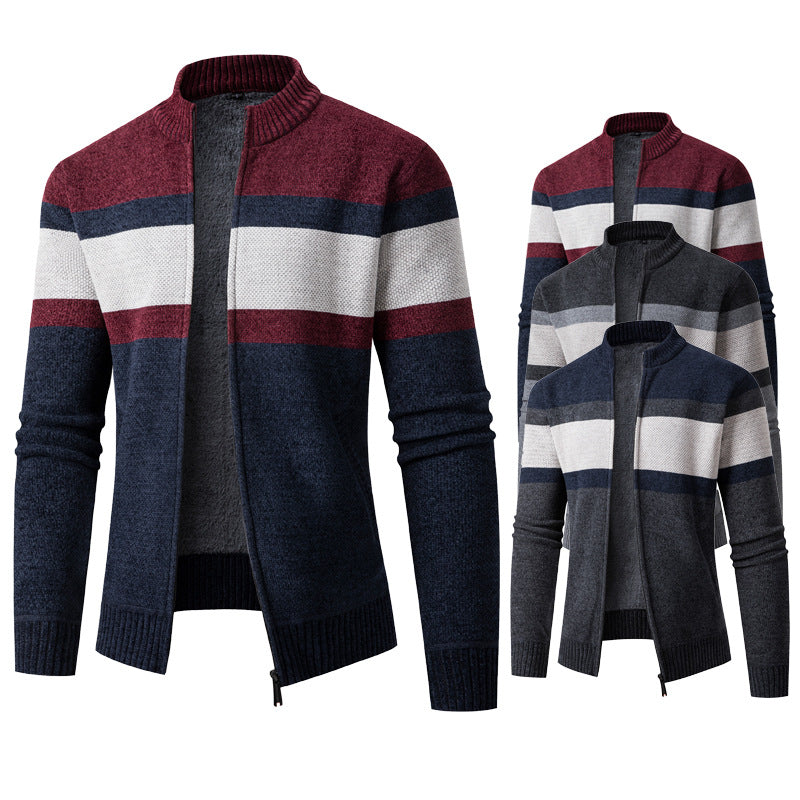 Herren modische Strickjacke mit hohem Kragen und strukturiertem Design
