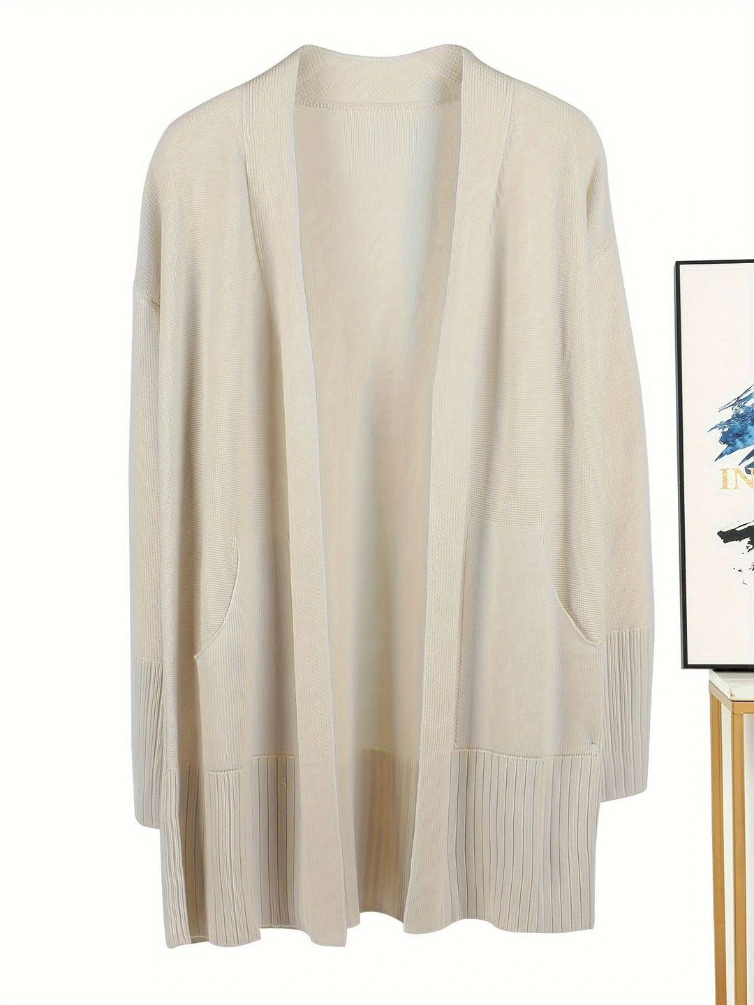 Damen lässiger Strickcardigan mit offenen Vorderteilen und praktischen Taschen R&B