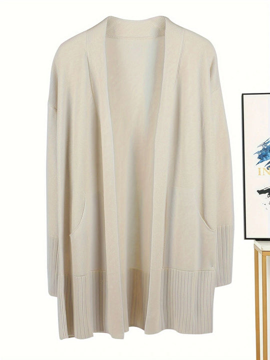 Damen lässiger Strickcardigan mit offenen Vorderteilen und praktischen Taschen R&B