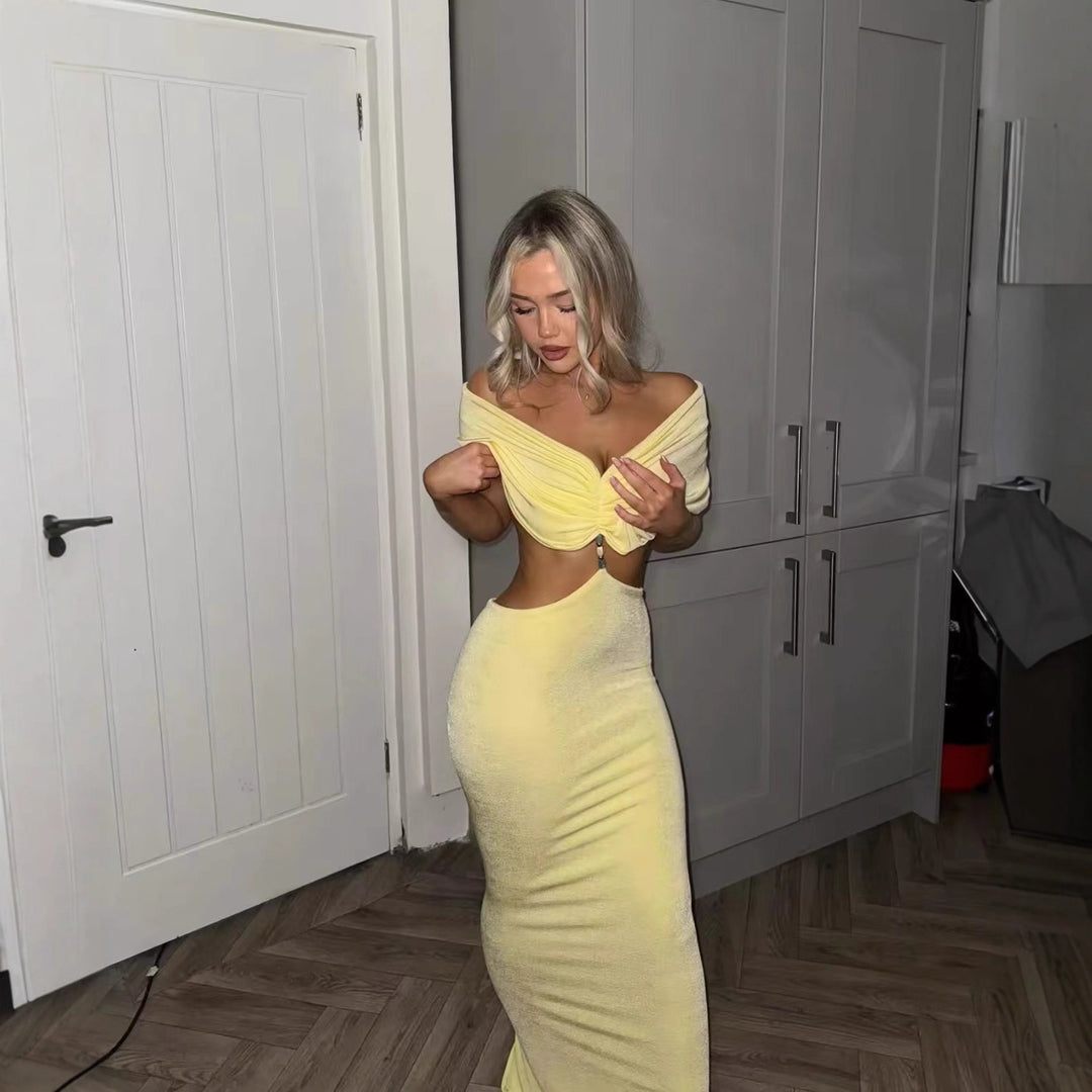 Damen Maxikleid mit verstellbarem Neckholder und elegantem Rüschendesign R&B