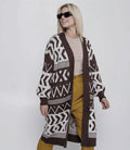 Damen Langer Strickcardigan mit geometrischem Muster und lässigem Schnitt R&B