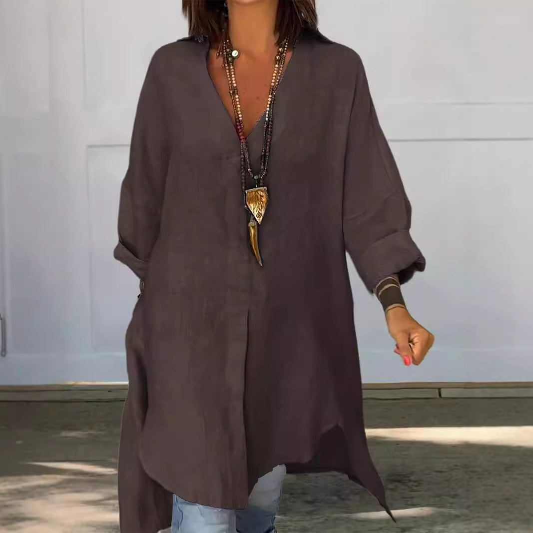 Damen Leinen Tunika mit asymmetrischem Schnitt und eleganten Details R&B
