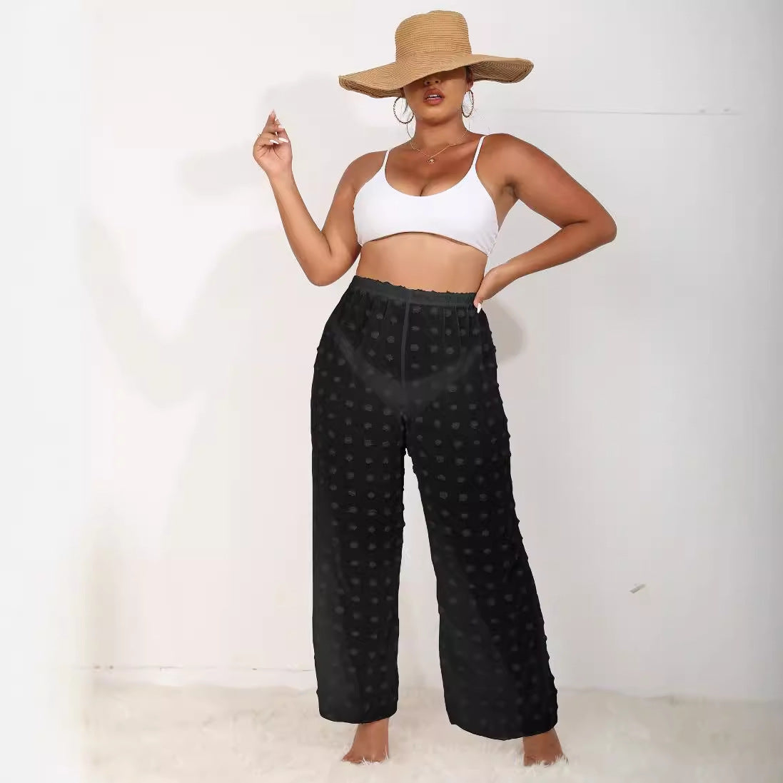 Damen luftige Strandhose mit voluminösen Pompom-Applikationen R&B