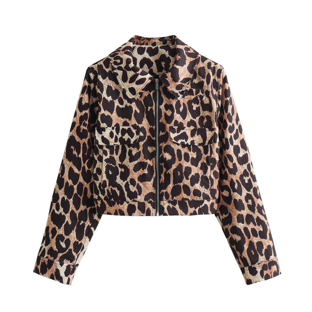 Damen cropped Wildlederjacke mit elegantem Leo-Print R&B