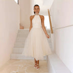 Damen Tüllkleid mit elegantem Halterneck und schwingendem Rock R&B