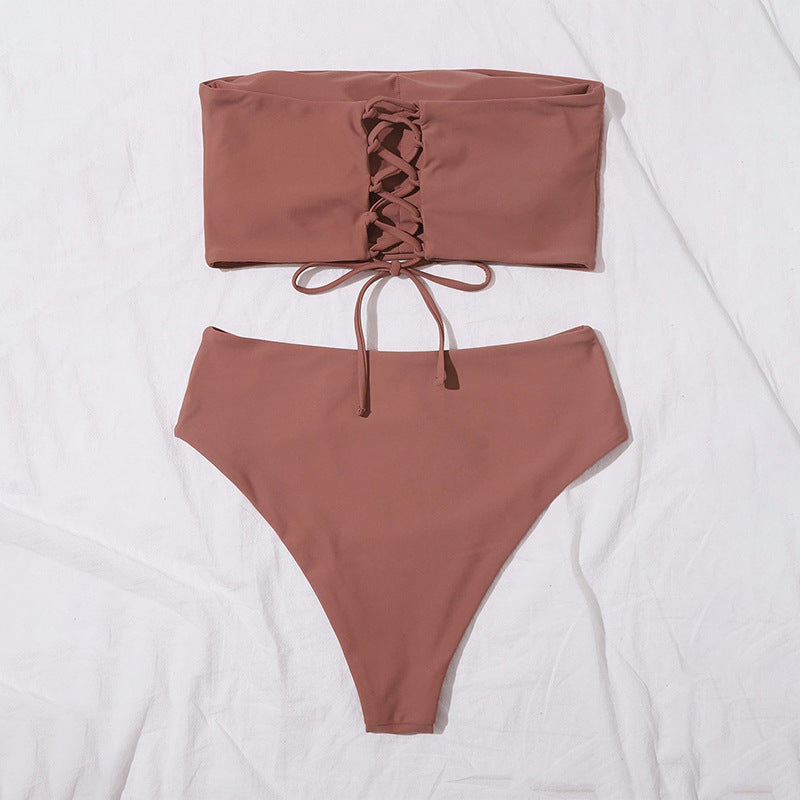 Damen Bandeau-Bikini Set mit hochgeschnittenem Slip R&B