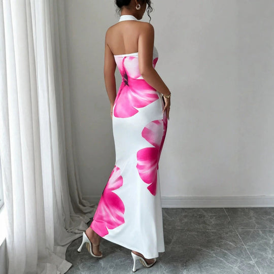 Damen Maxikleid mit floralem Print und schulterfreiem Design R&B
