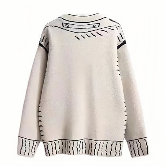 Damen Strickjacke mit einzigartigem grafischen Design und hochwertigen Knopfdetails R&B