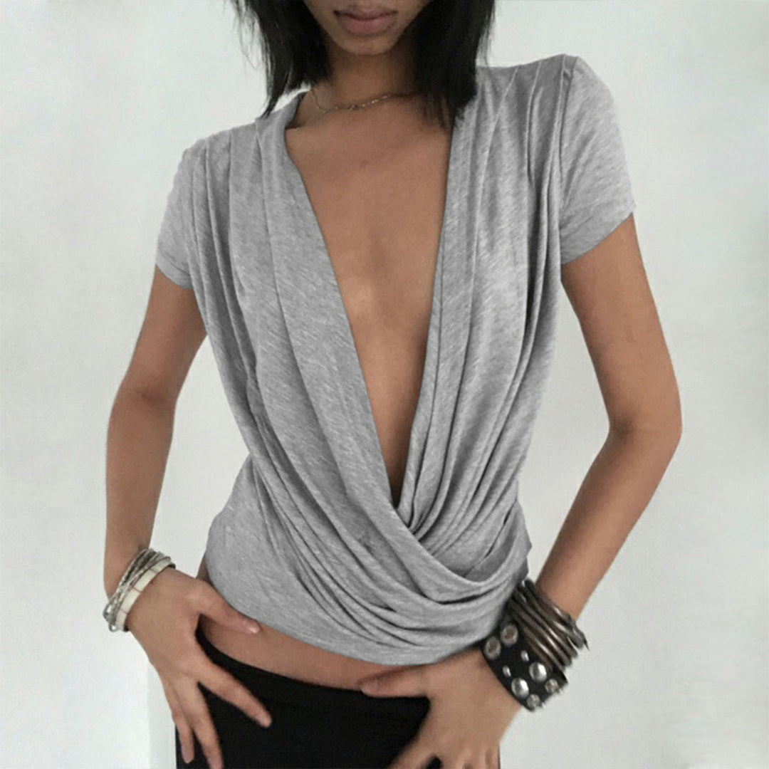 Damen elegantes Wickeloberteil mit tiefem V-Ausschnitt und einzigartiger Drapierung R&B