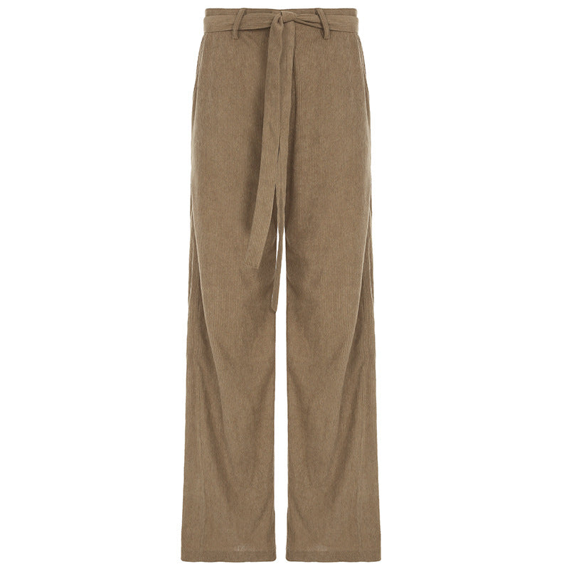 Damen lockere Leinenhose mit Taillengürtel R&B
