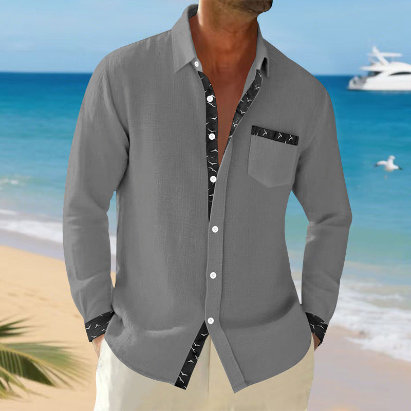 Herren langärmliges Casual-Hemd mit modischem Kragen und Brusttasche R&B